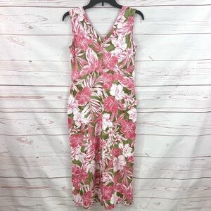 Cuddl Duds V-neck Wide Leg Crop Flexwear Romper Jumpsuit Tropical Pink Floral
